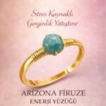 Sertifikalı Stres ve Sinir Denge Yüzüğü – Arizona Firuze Taşı Ayarlanabilir Gold Yay Kova Burcu