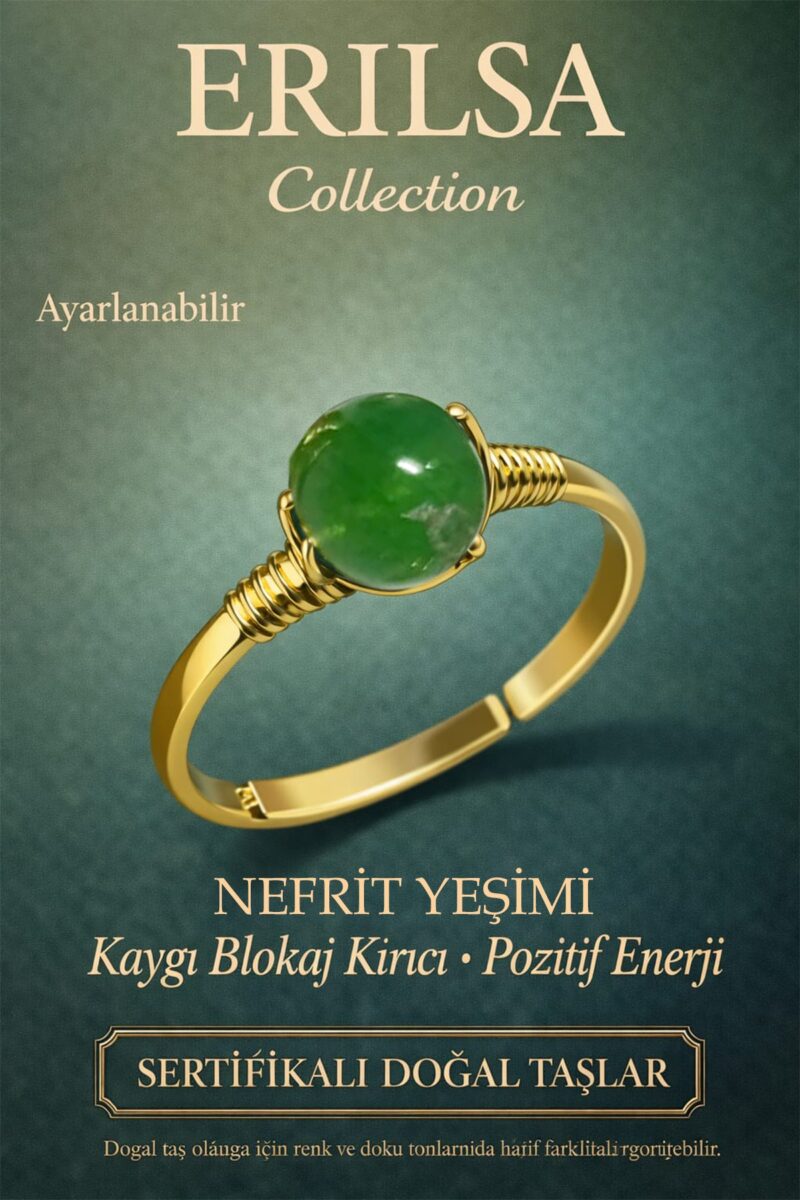 Sertifikalı Kaygı Blokaj Kırıcı Enerji Yüzüğü – Nefrit Yeşimi Taşı Ayarlamalı Yengeç Balık Burcu