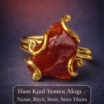 Sertifikalı Nazar Büyü Sinir Stres Tılsımı Yüzüğü – Ham Kızıl Yemen Akik Taşı – Ayarlamalı Rokoko