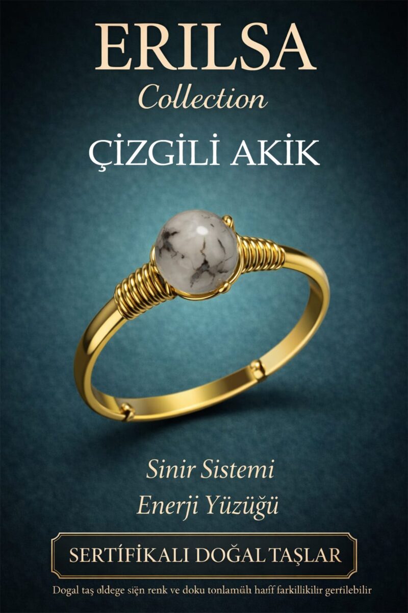 Sertifikalı Sinir Sistemi Enerji Yüzüğü – Çizgili Akik Ayarlanabilir Gold İnce Kasa İkizler Yengeç