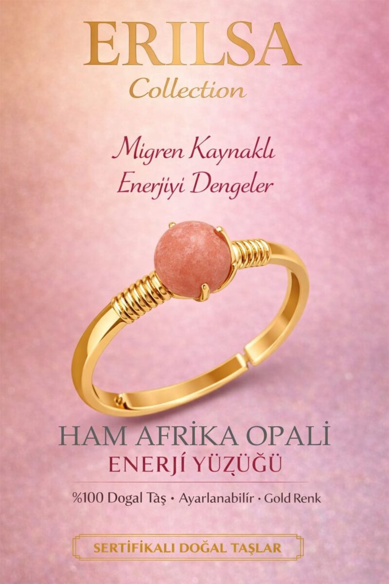 Sertifikalı Migren Enerji Denge Yüzüğü – Ham Afrika Opali Ayarlamalı Gold İnce Kasa Koç Yengeç Balık