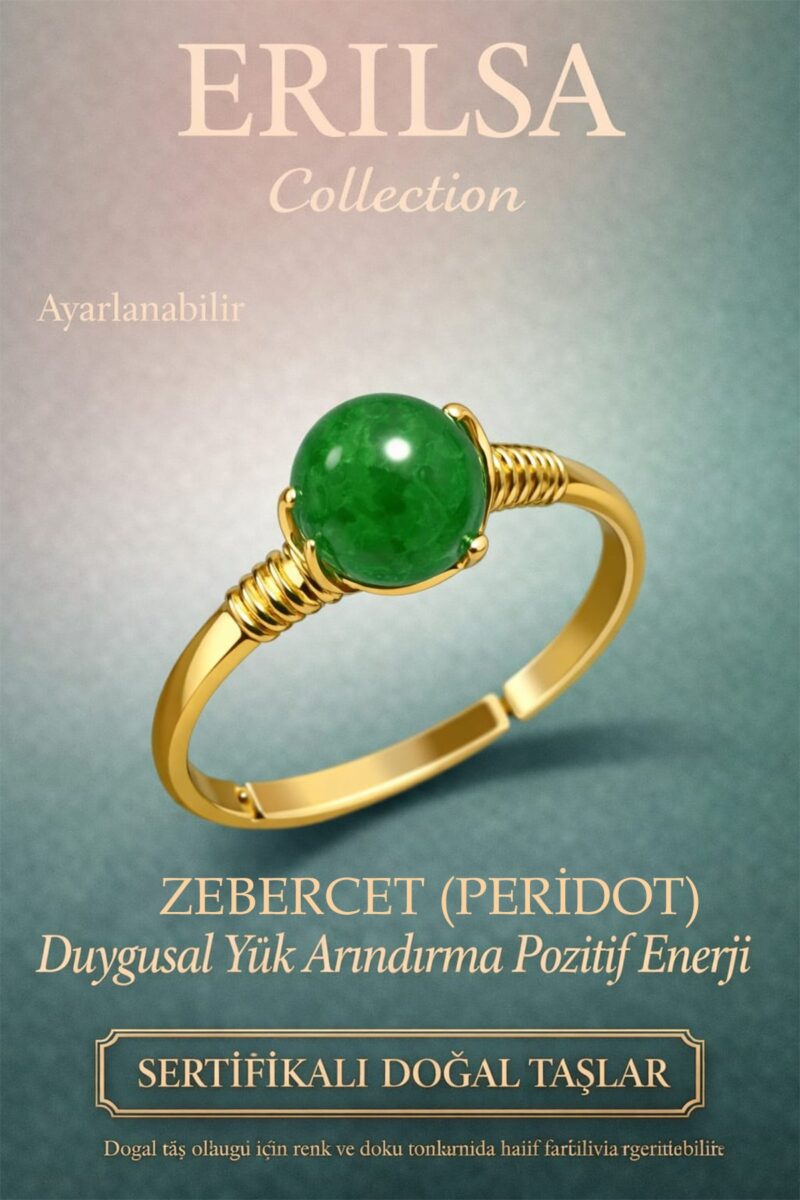 Sertifikalı Pozitif Enerji Yüzüğü – Zebercet Peridot Taşı Ayarlanabilir Gold İnce Kasa Aslan Başak Terazi