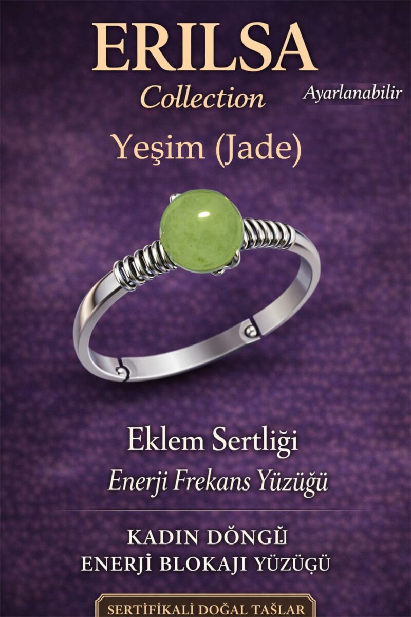 Sertifikalı Eklem Sertliği Enerji Yüzüğü – Açık Yeşim (Jade) Taşı Ayarlamalı İnce Boğa Oğlak Terazi