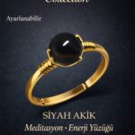 Sertifikalı Negatif Enerji Koruma Yüzüğü – Siyah Akik Taşı Ayarlanabilir Gold İnce Akrep Oğlak Burcu