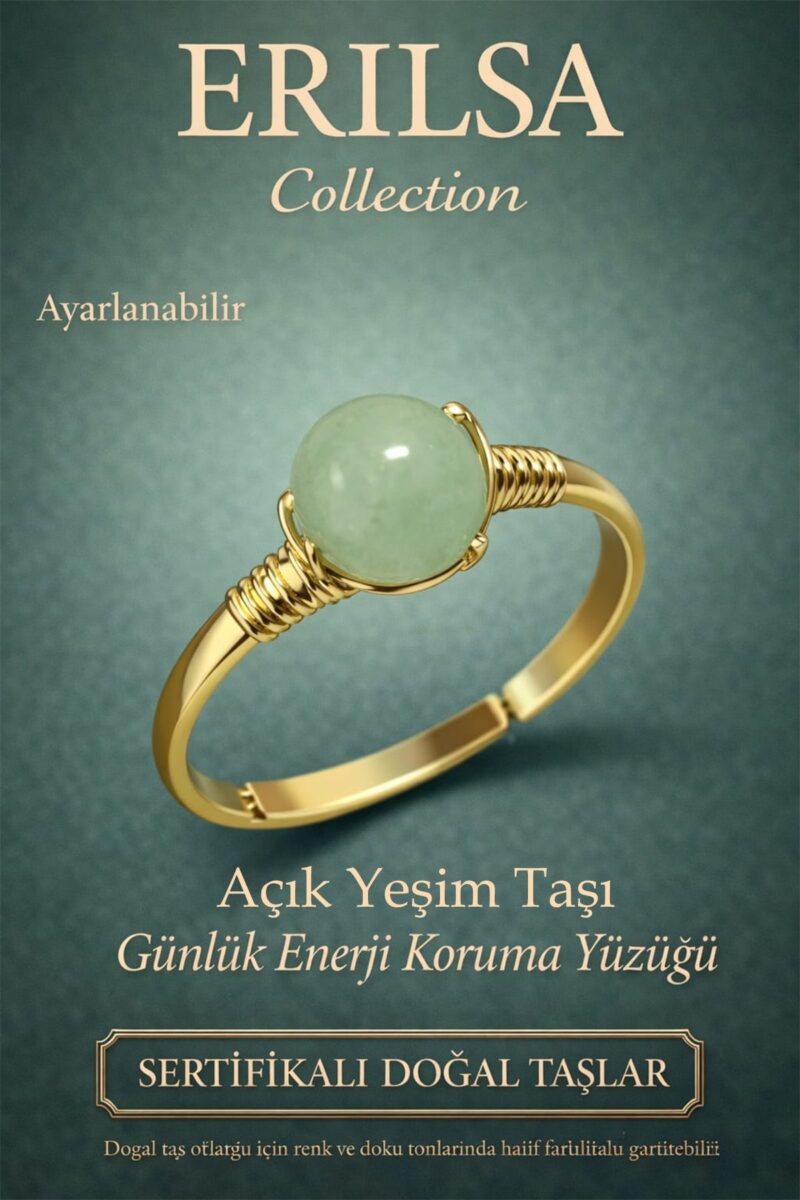 Sertifikalı Günlük Enerji Koruma Yüzüğü – Yeşim Taşı Ayarlanabilir Gold İnce Terazi Balık Burcu
