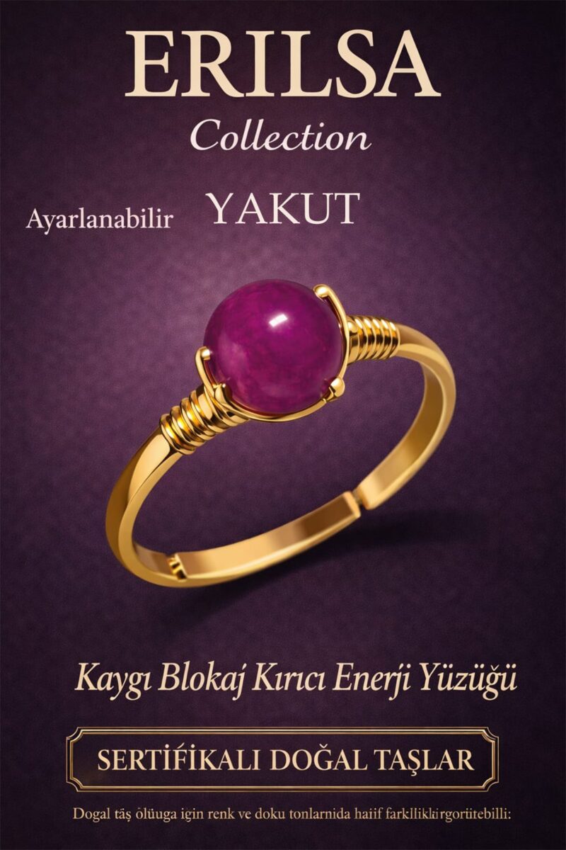 Sertifikalı Kaygı Blokaj Kırıcı Enerji Yüzüğü – Yakut Taşı Ayarlanabilir Gold Akrep Oğlak Koç Burcu