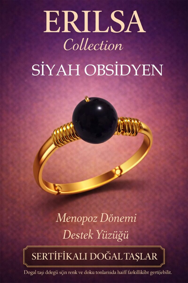 Sertifikalı Menopoz Dönemi Enerji Yüzüğü – Siyah Obsidyen Ayarlanabilir Gold İnce Kasa Başak Oğlak