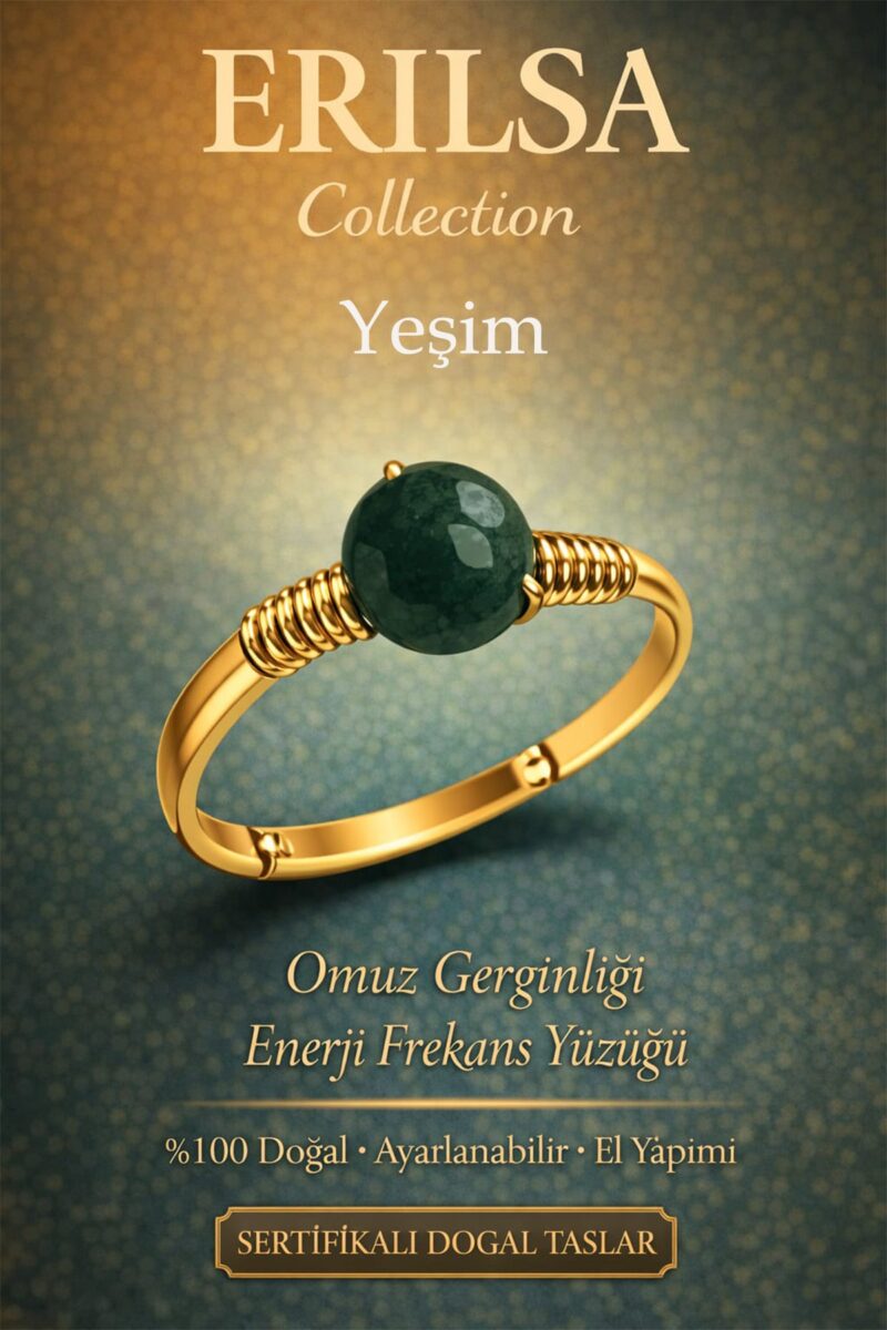 Sertifikalı Omuz Gerginliği Enerji Frekans Yüzüğü – Yeşim Taşı Ayarlanabilir Gold İnce Boğa Terazi