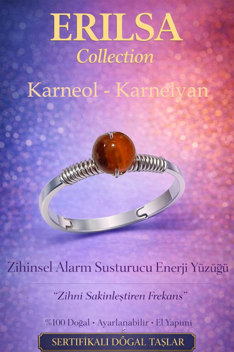 Sertifikalı Zihinsel Alarm Susturucu Yüzük – Karneol Taşı Ayarlamalı İnce Kasa İkizler Başak Terazi