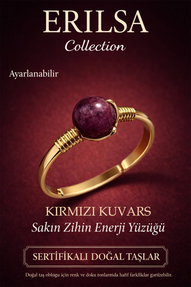 Sertifikalı Sakin Zihin Enerji Yüzüğü – Kırmızı Kuvars Taşı Ayarlanabilir Gold İnce Koç Aslan Burcu