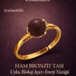 Sertifikalı Uyku Blokaj Açıcı Enerji Yüzüğü - Ham Bronzit Taşı Gold Ayarlanabilir Oğlak Boğa