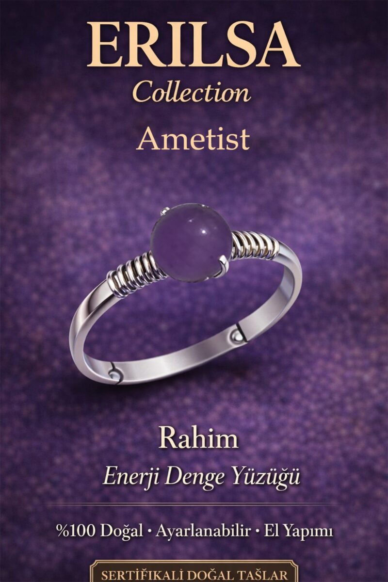 Sertifikalı Rahim Enerji Denge Yüzüğü – Ametist Taşı Ayarlanabilir İnce Kasa Balık Yengeç Terazi
