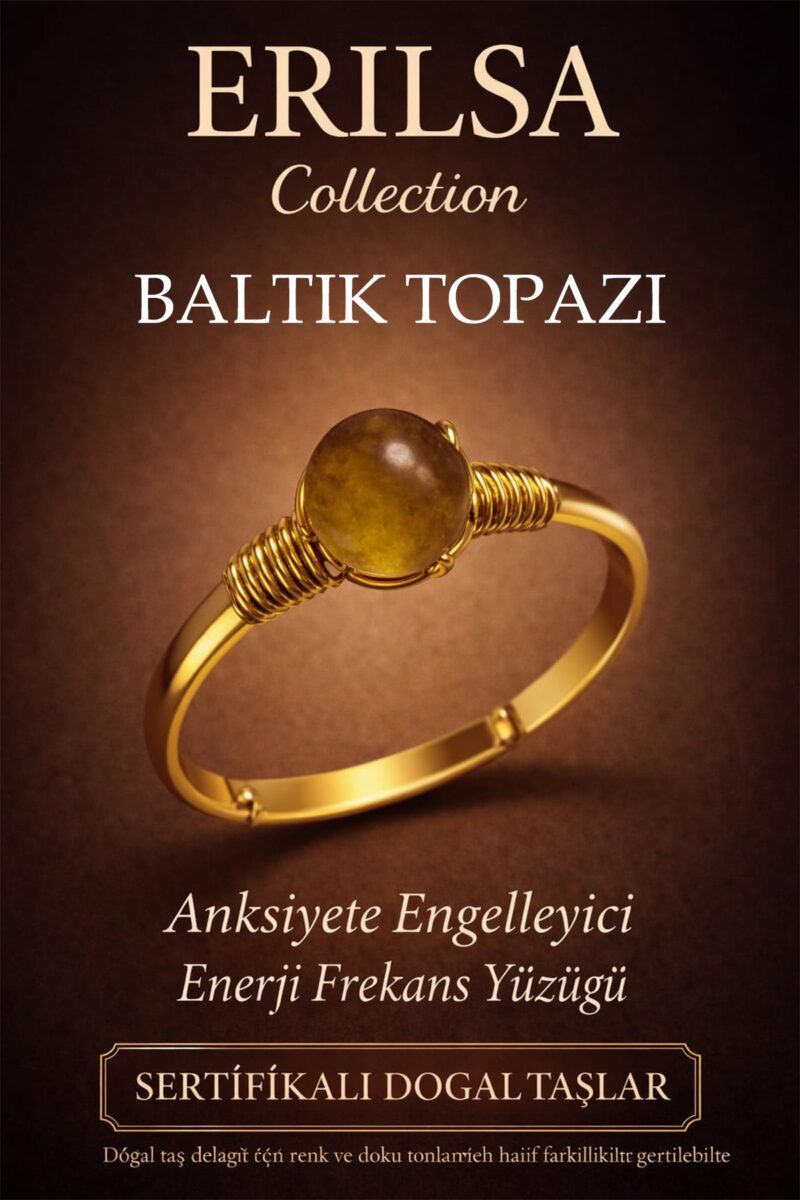 Sertifikalı Anksiyete Engelleyici Enerji Yüzüğü – Baltık Topazı Ayarlamalı Gold Oğlak Başak Burcu