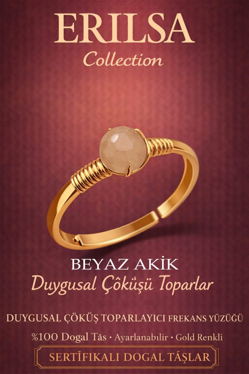 Sertifikalı Kadın Duygusal Denge Enerji Yüzüğü - Pembe Akik Ayarlanabilir Gold Terazi Boğa Burcu