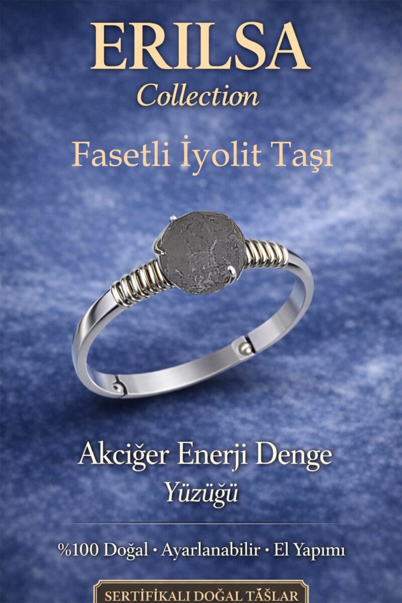 Sertifikalı Akciğer Enerji Denge Yüzüğü – Fasetli İyolit Taşı Ayarlamalı İnce Kasa Kova İkizler Yay