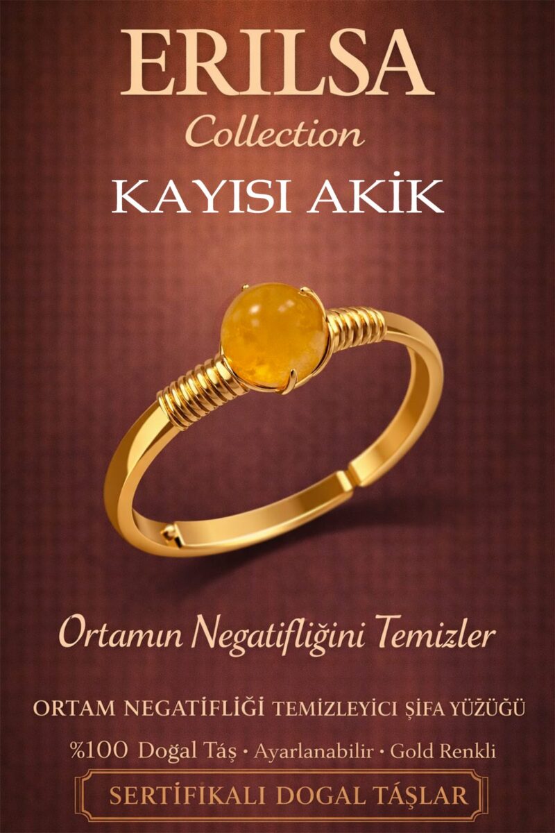 Sertifikalı Ortam Negatifliği Temizleyici Enerji Yüzüğü – Kayısı Akik Ayarlamalı Başak Terazi Burcu